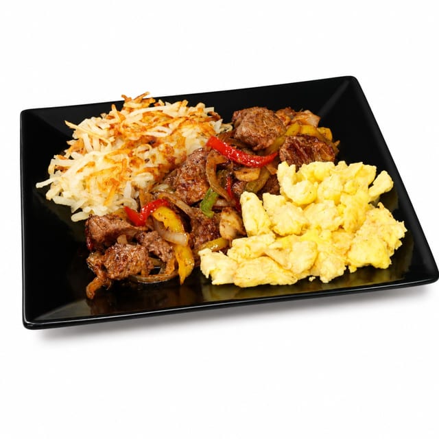 Steak Tender Tips & Eggs.